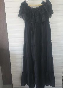 Black Ruffled Off-Shoulder Maxi Dress