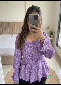 Cute Purple Floral Smocked Top