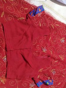 New RedKantha work  Embroidered Saree with Blouse