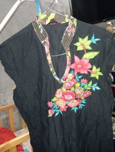 Black Kurta with Floral Embroidery