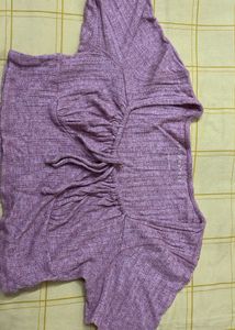 Purple Ruched Drawstring Crop Top