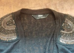 Party Wear - Black Shrug With Metal Bead Work