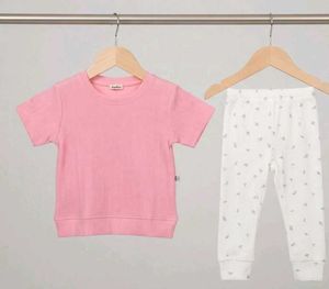 Baby Girl Pink Ribbed Top & Pants Set