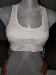 White Textured Seamless Sports Bra / Crop