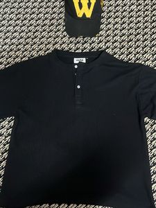 Men's Black Long Sleeve Henley Shirt &amp; Cap