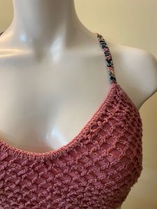 Pink Crochet Halter Bikini Top 🎀