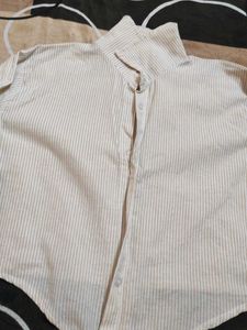 Striped Cropped Button-Up Shirt