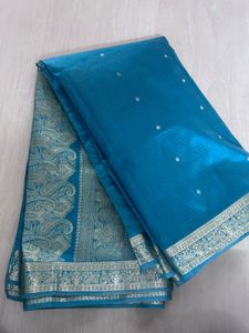 Elegant Teal Silk Saree with Silver Border (NOT IN