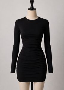 Chic Black Ruched Mini Dress