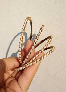 Elegant White Beaded Gold Bangles Set