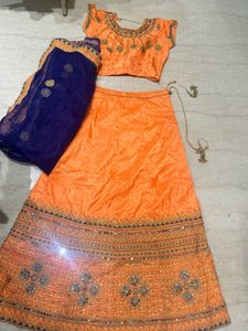 Orange Lehenga Choli with Blue Dupatta