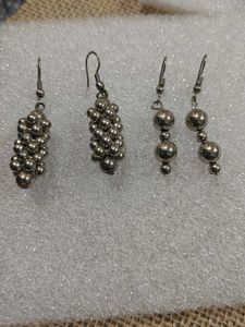 Silver Tone Beaded Dangling Earrings