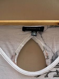 White Floral Print V-Neck Top