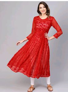 Beautiful Red Chikankari Kurta