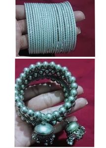 Traditional Oxidized Silver Bangles with Jhumkas