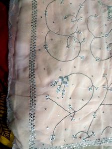 Party Wear, Class Look Peach Colour Saree With Pearl And Sequence Work