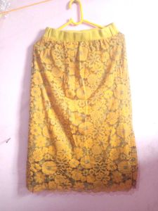 Yellow Floral Lace A-Line Skirt