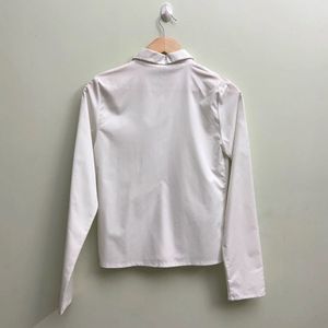 Chic White Ruched Long Sleeve Shirt