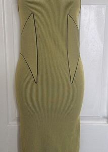Green Ribbed Spaghetti Strap Midi Dress
