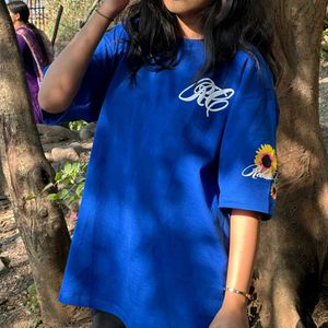 Blue Graphic Print Oversized Tee
