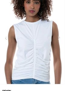 Chic Ruched White Sleeveless Top