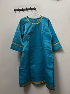 Elegant Blue Kurta with Gold Trim