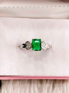 Emerald &amp; Diamond Heart Ring 925 silver