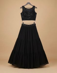 Sparkling Black Sequined Lehenga Choli Set