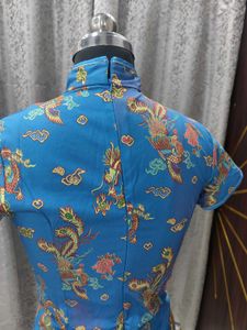 Blue Dragon Print Cheongsam Dress