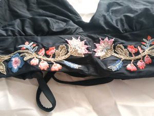 Black Floral Embroidered Bikini Top