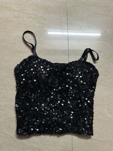 Sparkling Black Sequin Crop Top