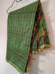 Green Checkered Dupatta with Tassels