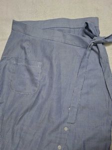 Light Blue Striped Wrap Skirt