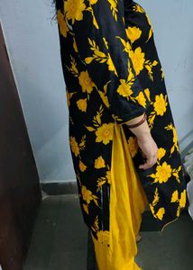 Black &amp; Yellow Floral Kurta Set 3xl cotton pure