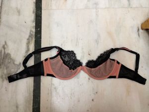 Peach &amp; Black Lace Bra