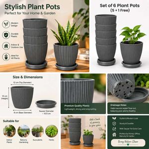 🌿 Stylish Ribbed Plant Pot with Saucer(SET OF5)