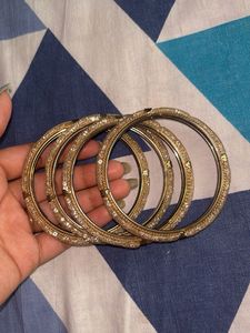 Set of 4 Gold &amp; Crystal Bangles