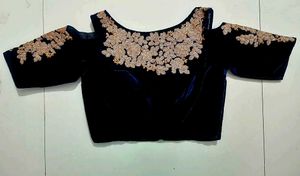 Navy Blue Velvet Blouse