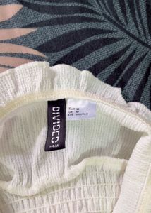 H&amp;M White Smocked Crop Top