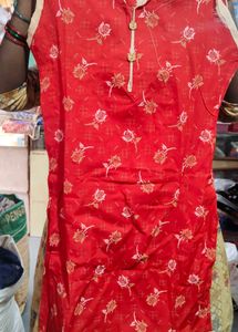 Red Floral Print Kurta