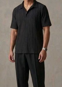 Textured Oversized Polo Shirt | Men/Women | Black