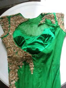 Exquisite Green party dress with Gold Embellishmen