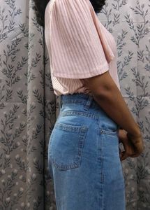 Fig Ribbed Pink Top With Wide Half Sleeves