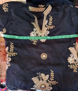 Embellished Black Kurta set with Net Sleeves