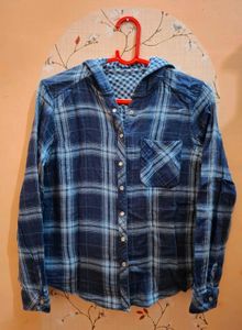 Blue Plaid Hooded Shirt