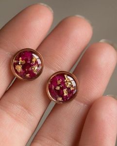 Boho Floral Resin &amp; Gold Stud Earrings