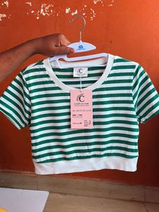 Green Striped Cropped Top