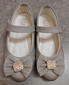 Sparkly Silver Mary Jane Shoes with Bow