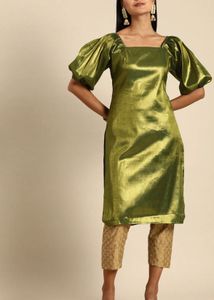 Anouk Shimmering Green Kurta with Puffed Sleeves