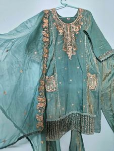 Embroidered Teal Kurta Set